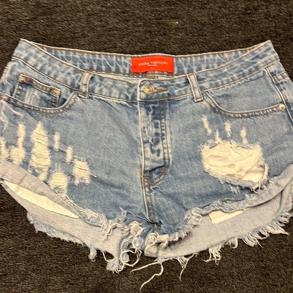 AKIRA Light Blue Distressed Denim Jean Shorts